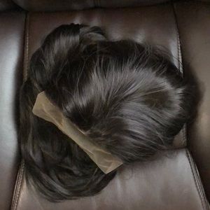 NWT 30-32” lace black-brown (#1B) human hair blended long wig